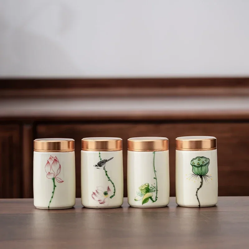 Herbal Wellness Products - ふた付きセラミック缶,お茶,ハーブ,耐湿性,シリアル収納ジャー,キッチンアクセサリー,バッチあたり4個