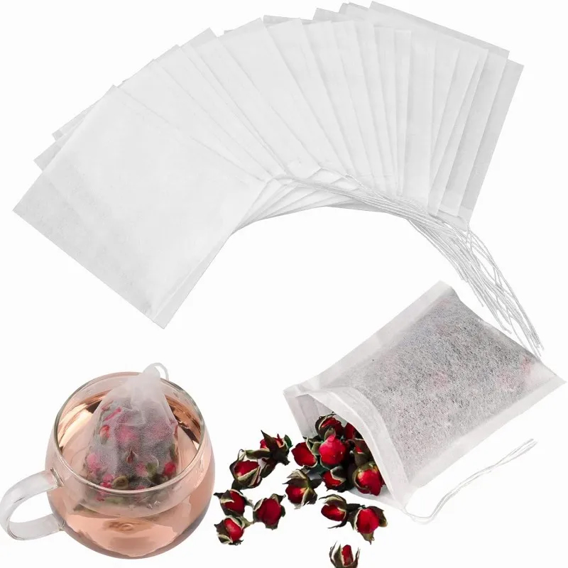 Herbal Wellness Products - 100 個使い捨てティーバッグ不織布ティーフィルターバッグスパイスティー用ドローストリングフィルター紙ハーブルースティー用