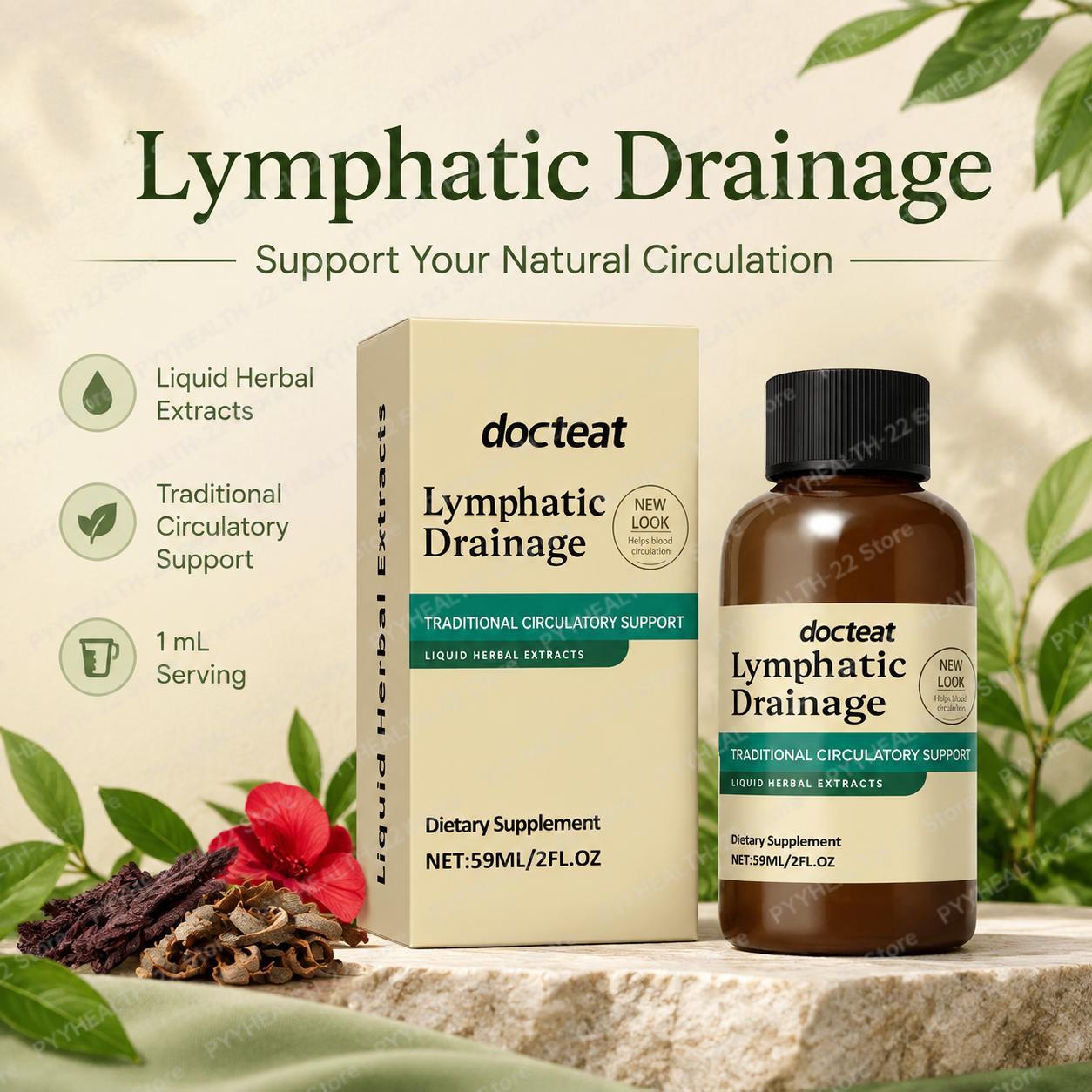 Herbal Wellness Products - リンパドレナージュ液。伝統的な循環と免疫機能をサポートするハーブエキス配合。クレーバーとレッドクローバーのブレンド。59ml。