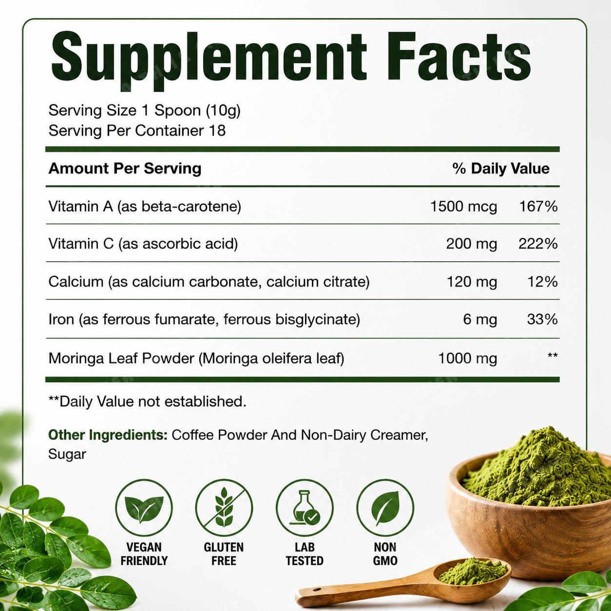 ドクテート モリンガ葉ミックスパウダー カルシウムと鉄配合  - Moringa Leaf Powder のレビューと価格