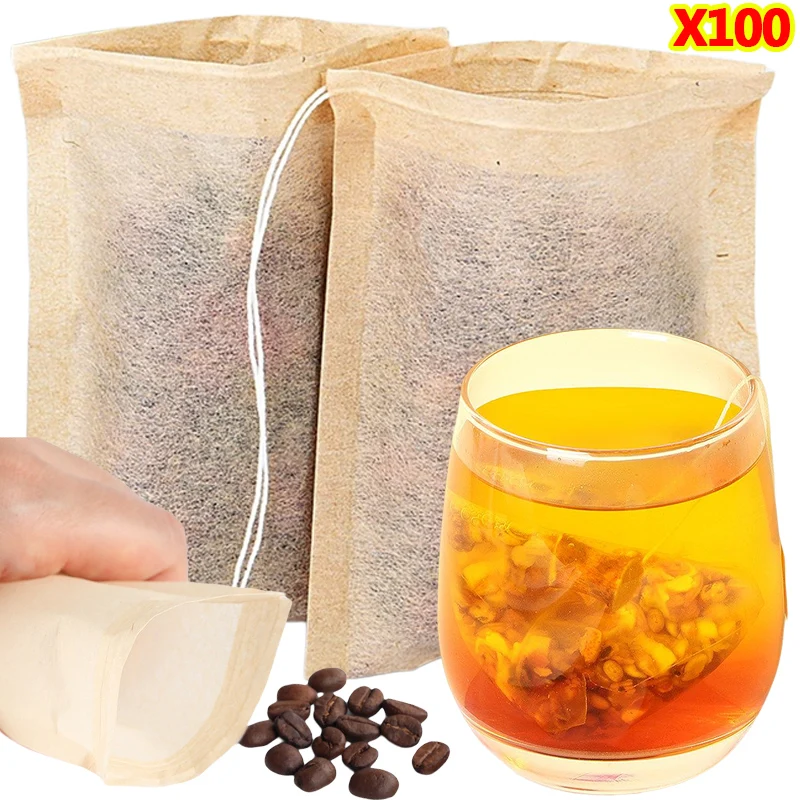 100 個ティーバッグ巾着フィルター付き空のティーバッグコー - Herbal Wellness Products のレビューと価格
