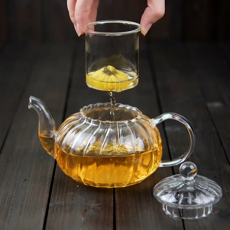 カボチャの形をしたガラスのティーポット,30x600ml,屋 - Herbal Wellness Products のレビューと価格
